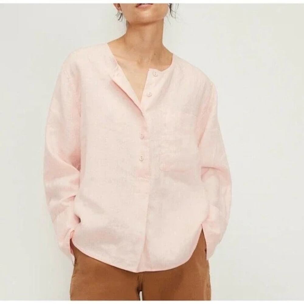 EVERLANE The Linen Popover Shirt in Petal Pink 2